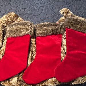 Velvety Red Christmas Stockings with Faux Fur Trim